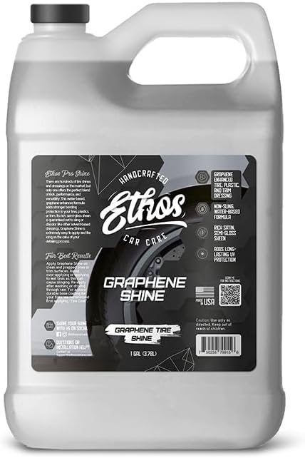 Ethos Graphene Shine - Trim & Tire Shine Spray, High Sheen, Non Greasy, Sling Free Finish! Conditions and Protects Rubber with UV Protection (Gallon)