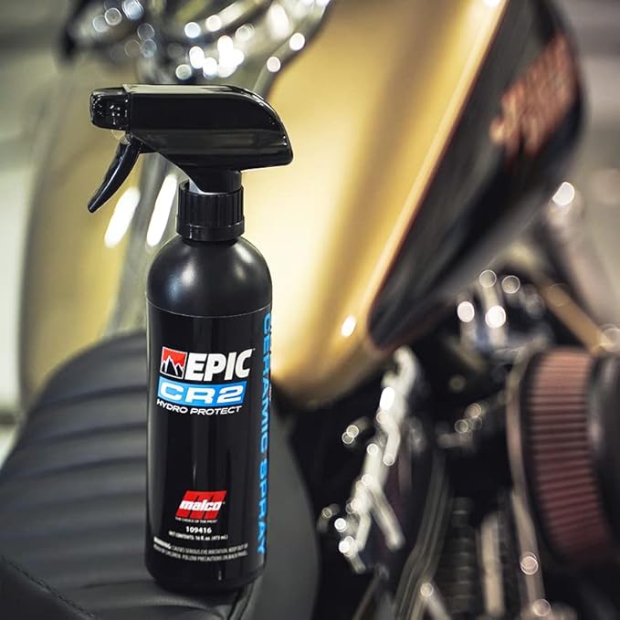 Malco EPIC CR2 Hydro Protect Ceramic Spray – Rejuvenates and Protects Vehicle Exterior Finishes/Shine, Protect, and Beautify Your Vehicle/Deep Hydrophobic Shine on All Types of Surfaces/16oz (109416)