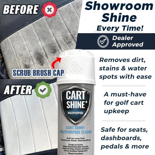 Club Clean Cart Shine, Golf Cart Body Windshield Cleaner Plus Polisher - Hard Water Shield, Removes Hard Water Stains - Battery Acid Shield, Grease Spray, Lubricates & Rust Proofs - Trim & Tire Shield