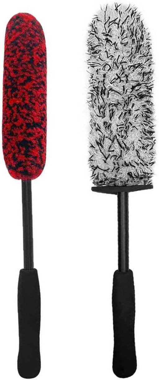 YeewayVeh 2PCS Car Wheel Brush, Long Handle Microfiber Rim Cleaner Brush and Bendable Wool Fiber Wheel Cleaning Brushes for Truck SUV Tire Rim Car Wheel Cleaning Kit, Red&Black
