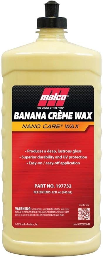 Malco Nano Care Banana Creme Wax - Deep Gloss Shine and Long-Lasting UV Protection/For Automotive, Marine and Industrial Finishes / 32 oz. (197732)