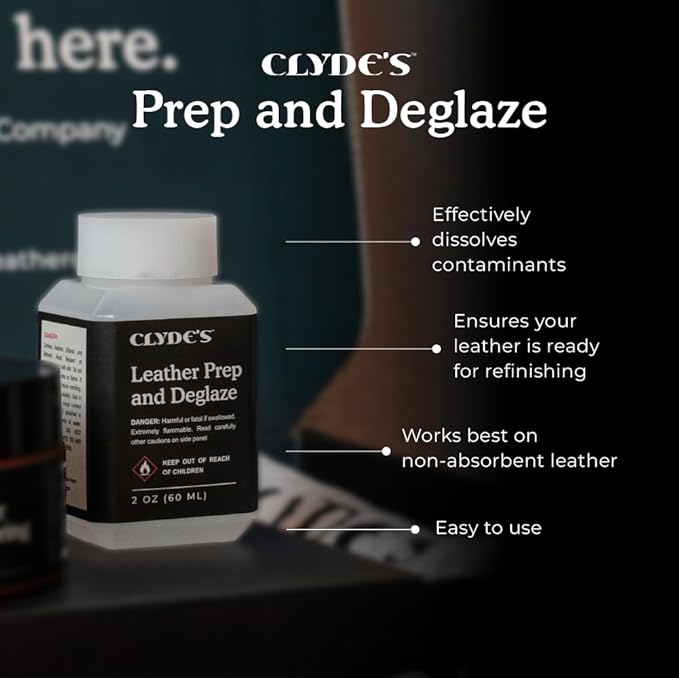 Clyde's™ Leather Preparer and Deglazer | Best for Non Absorbent Leather Surfaces | Remove Factory Finishes from Furniture, Auto Interior, Tack, and Shoes | to Be Used Before Leather Recoloring Balm