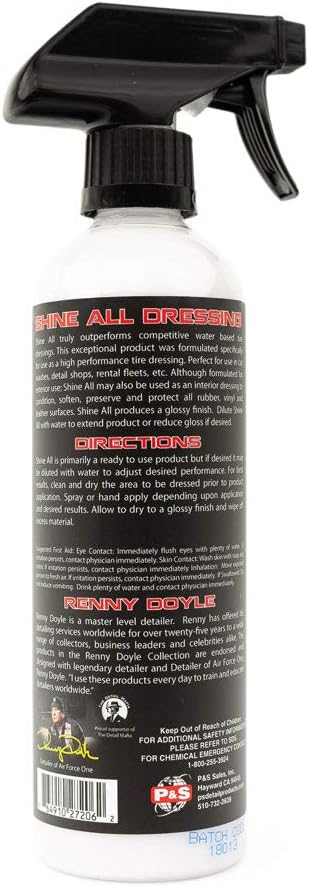 P&S Professional Detail Products Shine All Performance Dressing – High Gloss Tire & Trim Dressing – Water-Based, Interior/Exterior Use on Rubber, Vinyl & Leather – Pro Detail Finish - 1 Pint