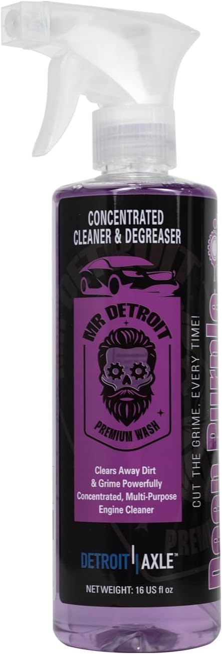 Mr. Detroit - Heavy Duty Degreaser and Hand Cleaner Scrub, 16oz Deep Purple Degreaser Sprayer for Engines & Tires, 24oz Hand Soap Squeeze Bottle for Mechanics, Break Down Grease, Oil & Grime