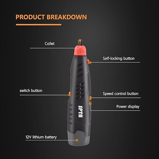 Cordless Rotary Tool, SPTA Powerful Mini Detail Polisher Kit, 36Pcs 12V Li-ion Battery 5,000-25,000 RPM Micro Auto Detailing Car Polisher Polishing Foam Pad Set for Buffing Polishing Sanding Cleaning