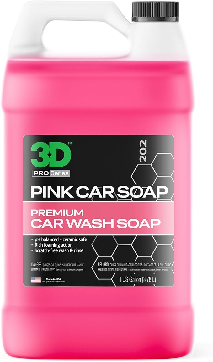 3D Pink Car Soap – 1 Gallon |pH Neutral Car Wash Soap with High Suds & Cherry Scent | Scratch-Free, High Gloss Shine | Safe on Wax & Sealants | Weekly Car Care