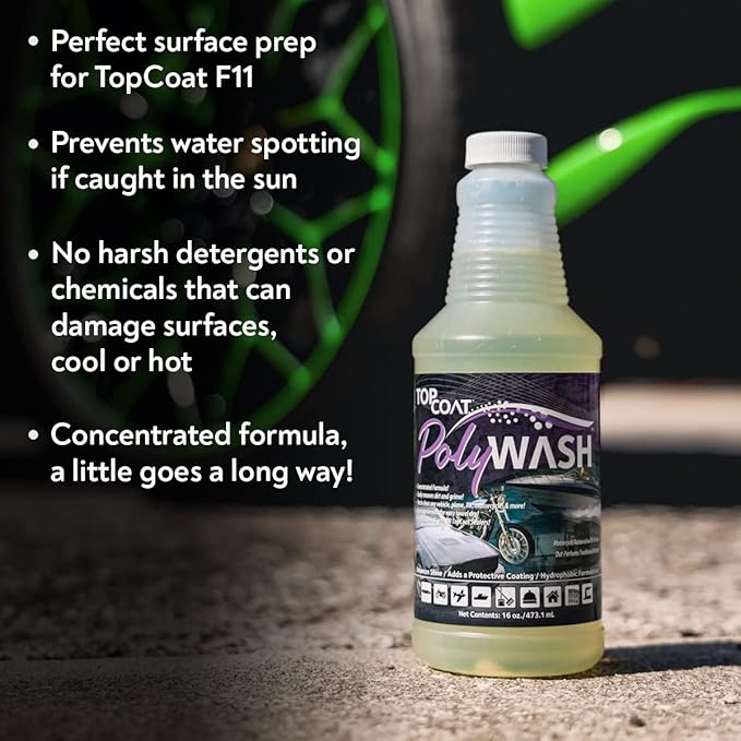 TopCoat PolyWash Concentrated, PH-Neutral Car Wash Soap, Leaves a Hydrophobic Barrier and Prevents Water Spots, Use as Foam Cannon Soap, 16 oz Car Soap Bottle
