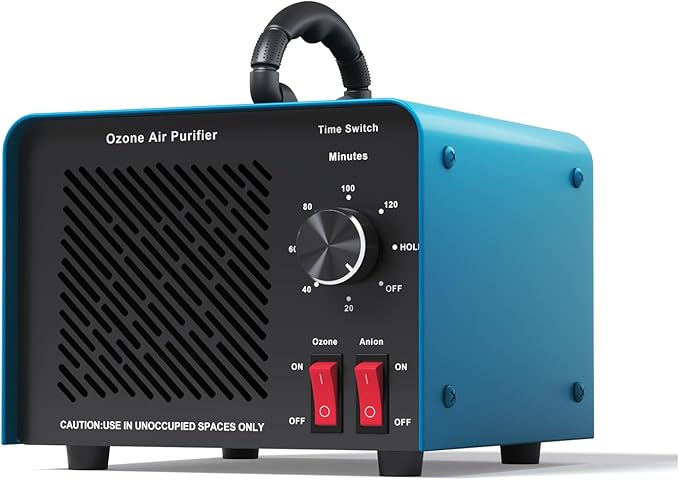 120,000mg/h 0zone Generator High Capacity Ozone Machine & 1 Billion Negative Ion Air Purifier for Home, Car, Pet Odor Removal, O3 Odor Eliminator up to 2,500 Sq. Ft.(Blue)