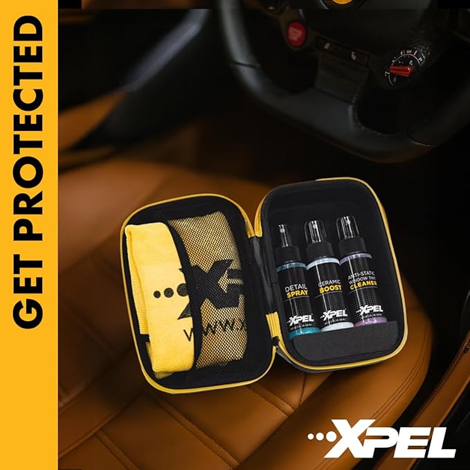 XPEL 3-Pack New Car Care Kit – Ceramic & Waterless Detailing for Paint, PPF & Glass | Ceramic Boost, Waterless Detail Spray, Streak-Free Glass Cleaner & Premium Microfiber Towel in Branded Case