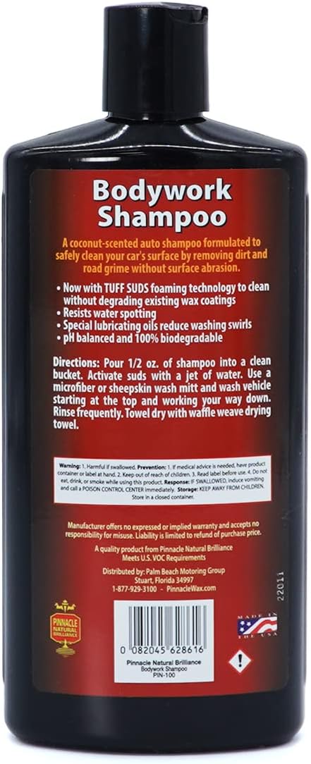 Pinnacle Bodywork Shampoo | Luxurious pH-Neutral Car Wash | Scratch-Free Formula with Long-Lasting Suds | High-Yield Concentrate for Gentle Cleaning | PIN-100 | 16 oz