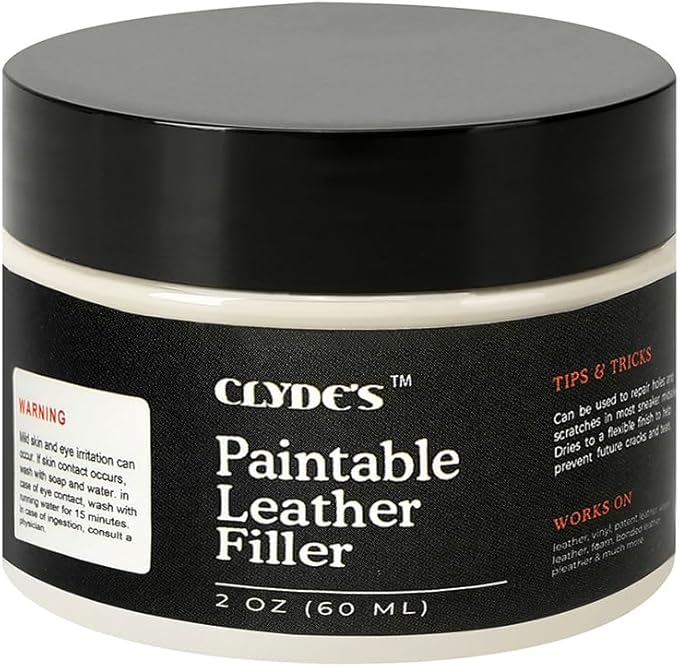 Clyde's Leather Paintable Filler | Leather Filler Repair for Holes, Tears, Cracks, Scratches and Burns | Flexible & Sandable Finish