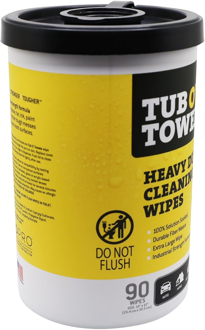 Tub O' Towels Heavy Duty, 10" x 12", Multi-Surface Cleaning Wipes, 90-Count Canister & Refill Pack, White