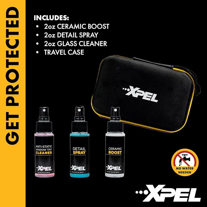 XPEL 3-Pack New Car Care Kit – Ceramic & Waterless Detailing for Paint, PPF & Glass | Ceramic Boost, Waterless Detail Spray, Streak-Free Glass Cleaner & Premium Microfiber Towel in Branded Case