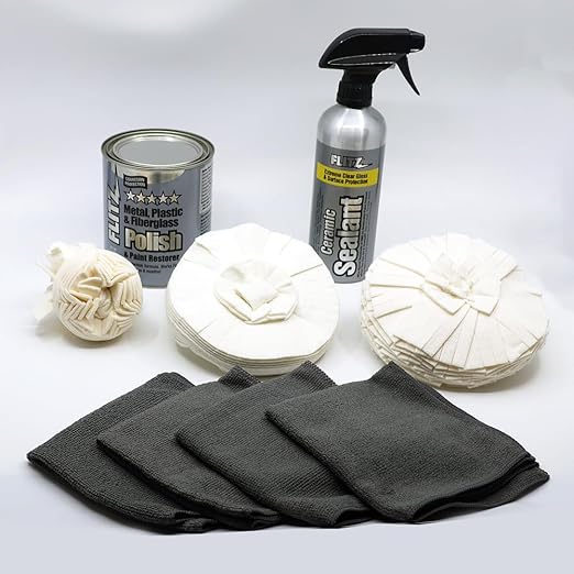 Flitz Car Buffing Kit (Ultra) - USA-Made Car Care Kits for Vehicles - Includes 2lbs Polish, 16oz Ceramic Sealant, 3", 5" and 7" BuffBalls & 4 Microfiber Cleaning Cloths - Exterior Auto Restoration Set