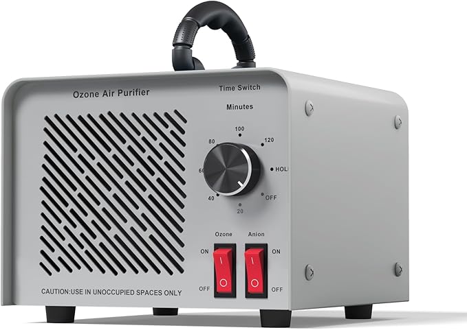 120,000mg/h 0zone Generator High Capacity Ozone Machine & 1 Billion Negative Ion Air Purifier for Home, Car, Pet Odor Removal, O3 Odor Eliminator up to 2,500 Sq. Ft.(Silver)