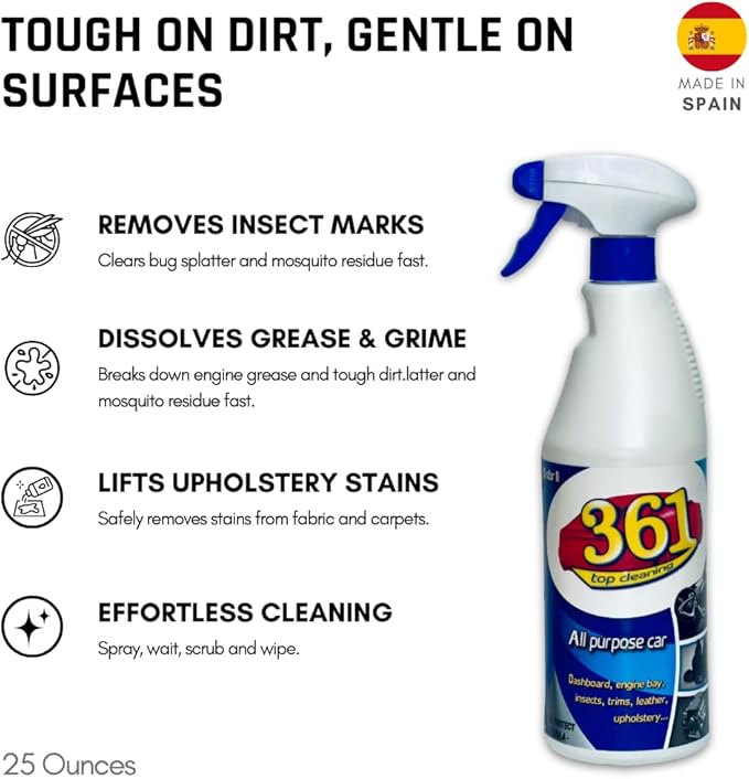 Sisbrill 361 Multi Purpose Car Interior Cleaner Spray - Stain Remover Seat Cleaner, Upholstery, Dashboard, Leather - Car Cleaning Supplies Interior and Exterior - 1.3 Gal