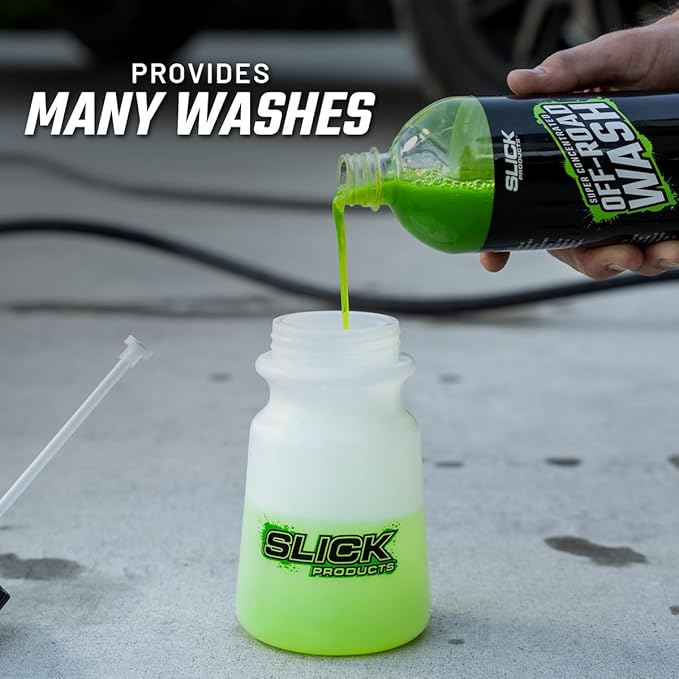 Slick Products Off-Road Wash (64 oz.) + Garden Hose Foam Gun Bundle – Super Concentrated ATV, UTV, Dirt Bike, Truck & Jeep Wash Foam Shampoo for Heavy Dirt and Mud