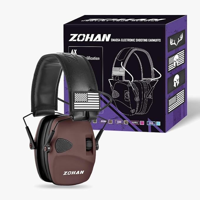 ZOHAN UPGRATED EM054 Electronic Shooting Ear Protection with 4X Sound Amplification, Slim Active Noise Reduction Earmuffs for Gun Range