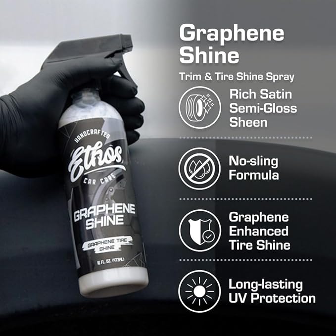 Ethos Tire Shine Kit - Trim & Tire Shine Spray, High Sheen, Non Greasy, Sling Free Finish