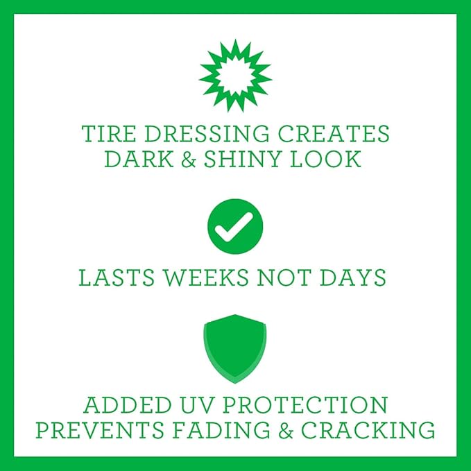 Trinova 33511 Tire Shine Spray No Wipe - Automotive Clear Coat Dressing for Wet & Slick Finish - Keeps Tires Black - with Rubber Protector - Prevents Fading & Yellowing - 18 OZ