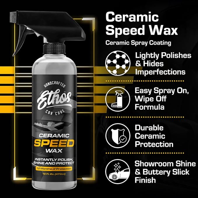 Ethos Ceramic Speed Wax - Ceramic Coating for Cars - Ceramic Coating Car Wax Spray - Ceramic Car Wax Polish Hydrophobic Top Coat Polish Formulated With Reactive Sio2 Copolymers