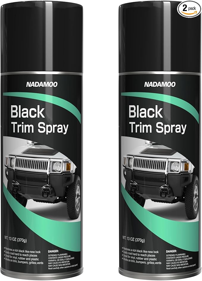 NADAMOO Automotive Black Trim Spray Paint, 2 Cans, Instantly Revives Color for Car Plastic Vinyl Rubber, Vehicle Exterior and Interior Plastic and Trim Restorer Aerosol Paint Can, Satin Finish