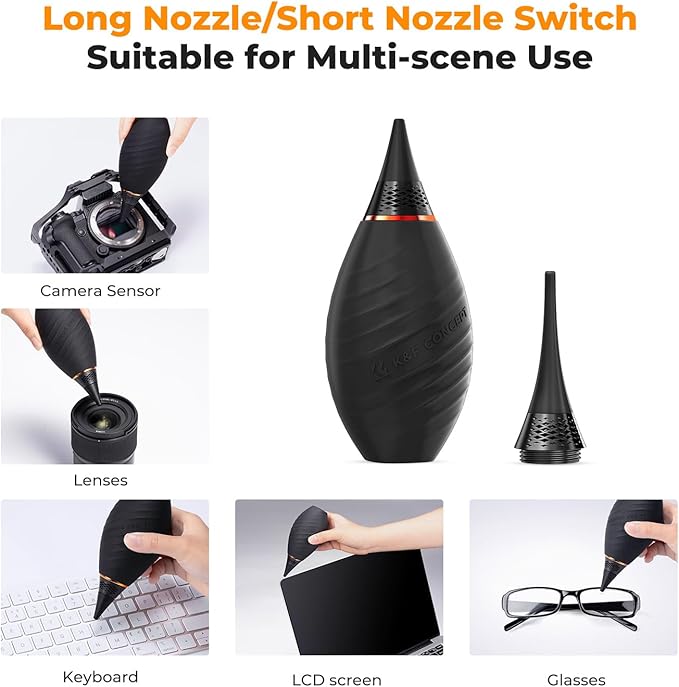 K&F CONCEPT 10-in-1 Camera Lens Cleaning Kit for DSLR Camera Lens Filter Cell Phones with Advanced Silicone Air Blower*1+Short Nozzle*1+Long Nozzle*1+Cleaning Cloth*6+Cleaning Pen*1+15ML Cleaner*1