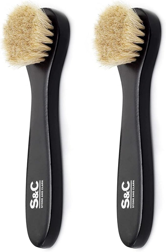 Premium Shoe Polish Brush Set - Horse Hair Brushes, Shoe Polish Applicator for Leather Footwear - Shoe Brushes for Cream & Polish - Made of White Horse Hair & Lotus Wood Handle