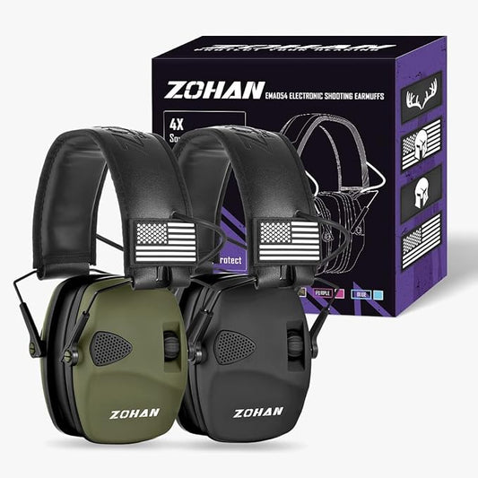 ZOHAN UPGRATED EM054 Electronic Shooting Ear Protection with 4X Sound Amplification, Slim Active Noise Reduction Earmuffs for Gun Range