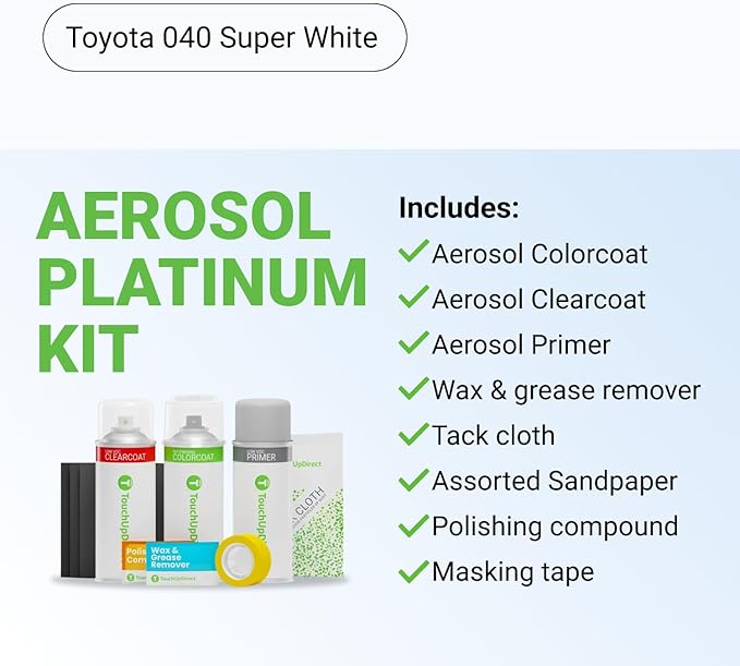 TouchUpDirect Car Paint Touch Up Spray Kit – Toyota 040 Super White Exact Match Auto Paint Kit with Car Color Spray and Clearcoat, for Repainting or Scratch Repair, Platinum Kit