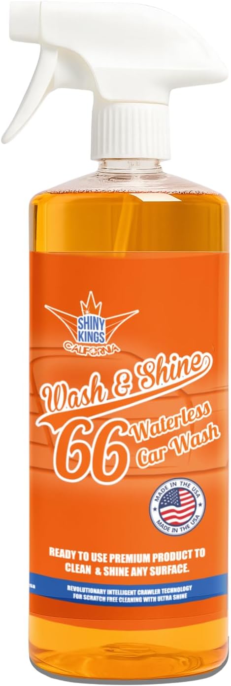 Shinykings Wash&Shine 66 32 fl.oz WATERLESS Car Wash with Ultra Car Shine Effect Powerful Car Wash Spray or Foam Soap for All Surfaces | Scratch-Free & Biodegradable Car Cleaner | 32 fl.oz.