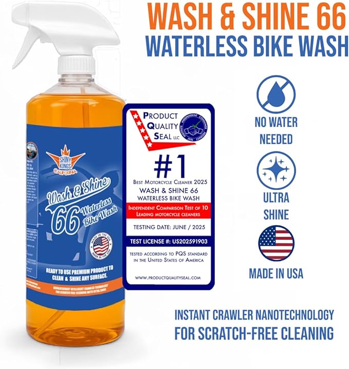 Shinykings Wash&Shine 66 Waterless Bike Wash and Ceramic Spray Clean Shine and Coat Combo 32 oz motorcycle cleaner + 16 oz Finaltouch Pro Ceramic Spray + 3 premium towels