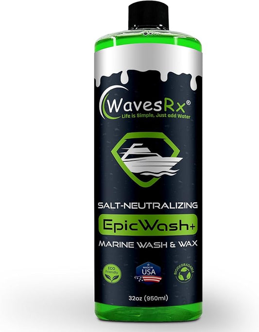WAVESRX Salt Neutralizing Boat Soap & Jet Ski Wash with SiO2 Surface Protection (EpicWash+), Marine Grade Cleaner Removes Salt & Contaminants, Protective Ceramic Coating Prevents UV Damage