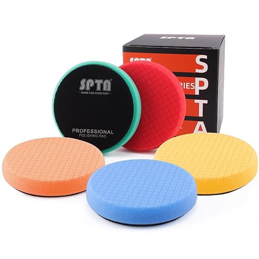 Buffing Polishing Pads, SPTA 5Pcs 3.5 Inch Face for 3 Inch 76mm Backing Plate Mix Cutting force Buffing Pads Cutting Polishing Pad Kit For Car Buffer Polisher Compounding,Polishing, Waxing -FPTFS3-MIX