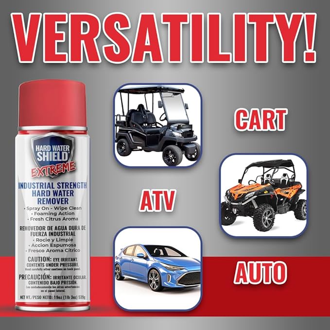 Club Clean Cart Shine, Golf Cart Body Windshield Cleaner Plus Polisher - Hard Water Shield, Removes Hard Water Stains - Battery Acid Shield, Grease Spray, Lubricates & Rust Proofs - Trim & Tire Shield