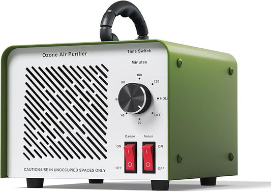 120,000mg/h 0zone Generator High Capacity Ozone Machine & 1 Billion Negative Ion Air Purifier for Home, Car, Pet Odor Removal, O3 Odor Eliminator up to 2,500 Sq. Ft.(Green)