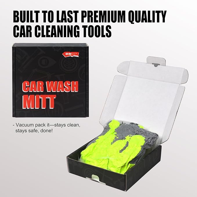 QMX Car Wash Mitt Microfiber Scratch Free,Premium Chenille Ultra-Soft Car Wash Gloves,Thickened Inside Coated Swirl-Free Finish 5-Finger Design Detailing for Cleaning Car Wash Brush,2-Pack Yellow