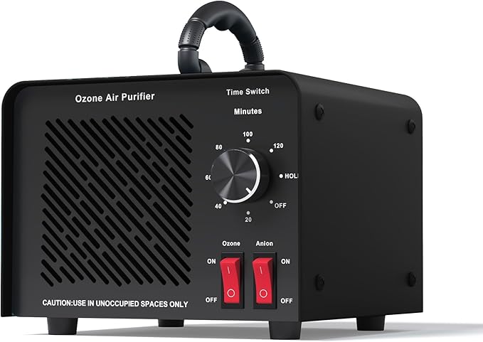 120,000mg/h 0zone Generator High Capacity Ozone Machine & 1 Billion Negative Ion Air Purifier for Home, Car, Pet Odor Removal, O3 Odor Eliminator up to 2,500 Sq. Ft.(Black)