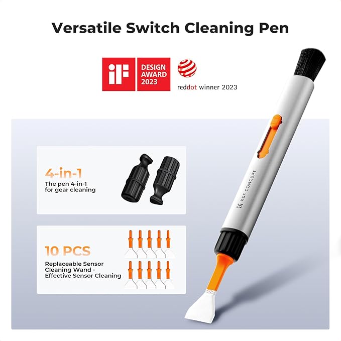 K&F CONCEPT 23 in 1 Camera Lens Cleaning Kit for DSLR Filter with Replaceable Cleaning Pen+Air Blower+Cleaning Liquid+Cleaning Cloth*2+Full-Frame Swab*10+Vacuum Cleaning Cloth*6+Anti-Static Gloves