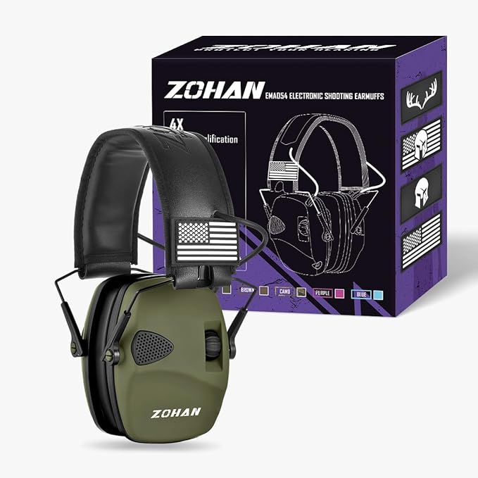 ZOHAN EM054 Electronic Shooting Ear Protection with 4X Sound Amplification, Ear Protection Muffs for Gun Range, NRR 23db Noise Reduction Hearing Protection Headphones