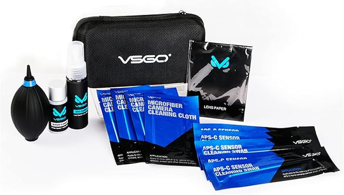 VSGO All-in-One Camera Cleaning Kit for APS-C Sensor Cameras (16mm) Compatible with Canon, Nikon, Sony, Pentax & DSLR, Includes CMOS Swabs, Lens Pen, Air Blower & More (DKL-20)
