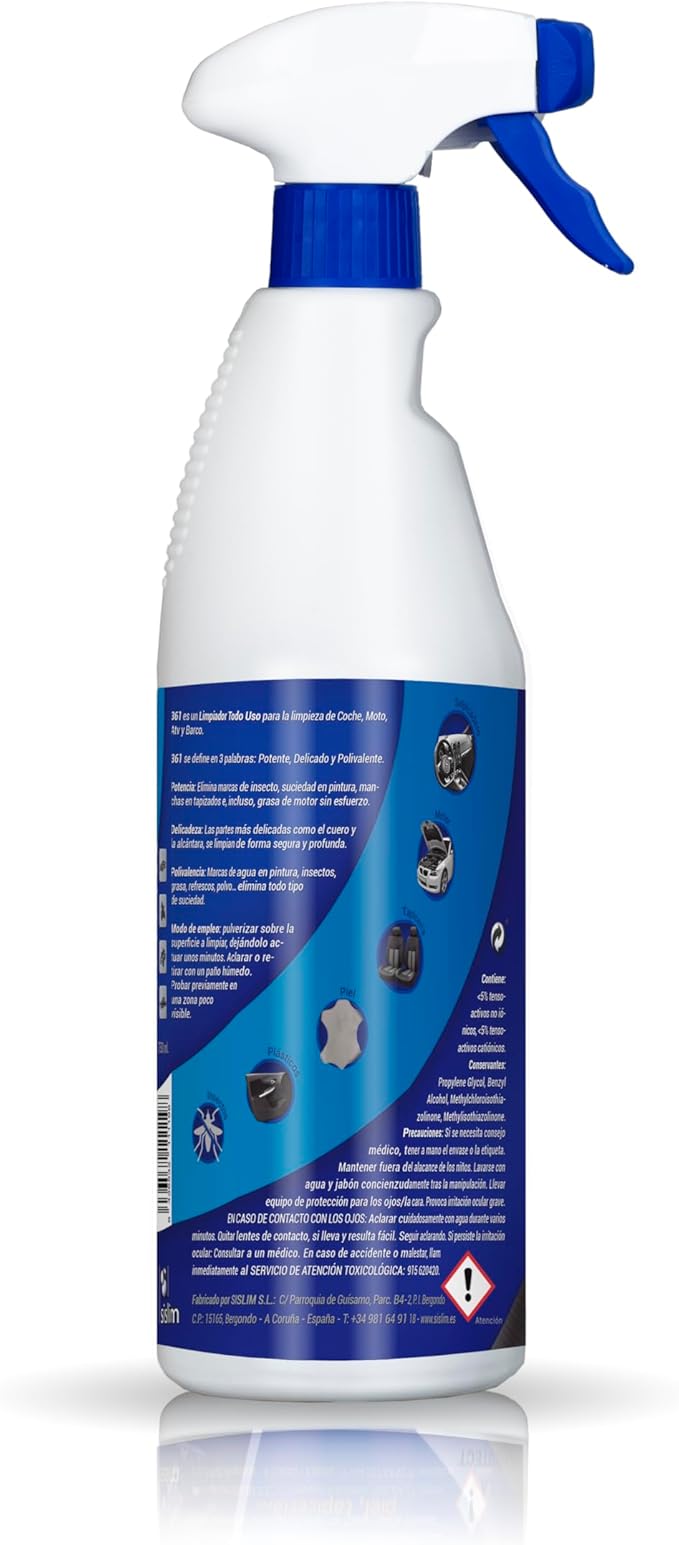 Sisbrill 361 Multi Purpose Car Interior Cleaner Spray - Stain Remover Seat Cleaner, Upholstery, Dashboard, Leather - Car Cleaning Supplies Interior and Exterior - 25 fl oz