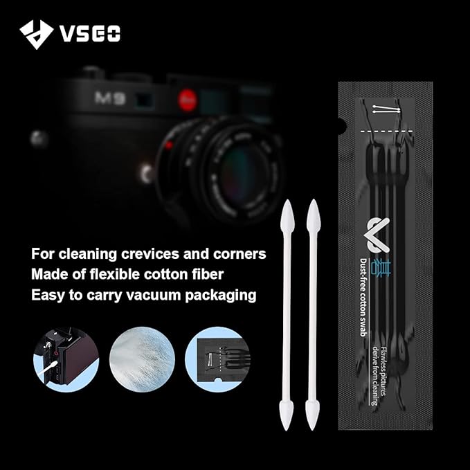 VSGO Camera Lens Cleaning Kit, Lens Cleaner Fluid, Dust-Free Cotton Swab and Dispensing Bottle Included, Compatible with Cameras, Lenses and Other Optical Products Clean(V-C01E)