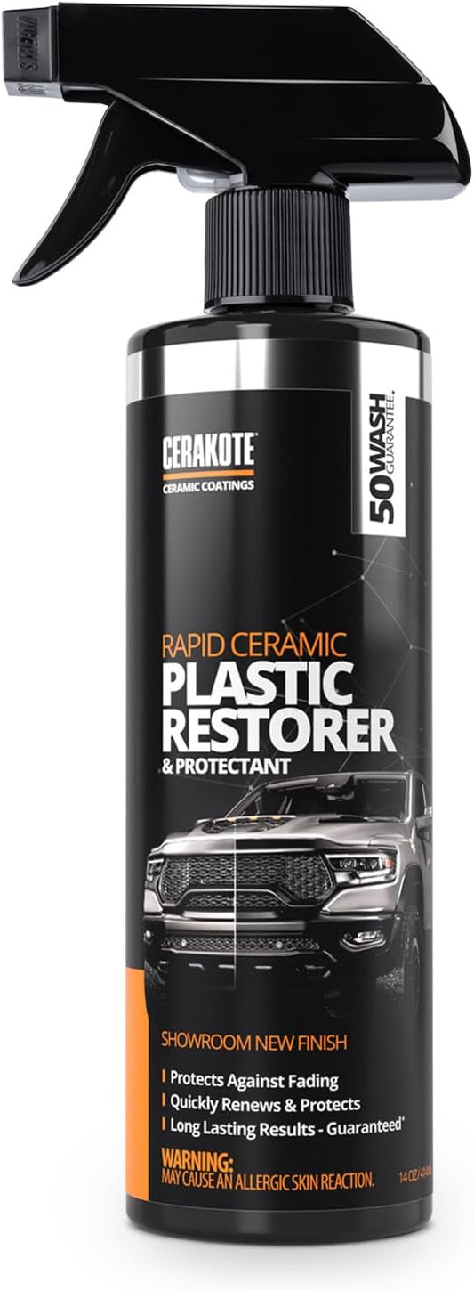 Cerakote Rapid Ceramic Plastic Restorer and Protectant - 50 Wash Rating - Protects New Trim - Restores Faded Plastic - Non-Greasy Finish - Ceramic Spray Coating for Cars and Trucks