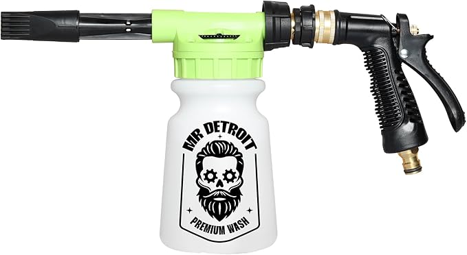 Mr. Detroit - 8pc Car Wash Kit with Foam Blaster, Bucket w/Filter, Double Noodle Wash Mitt, Wheel Body Brush, Applicator Sponge Pad, 16oz Car Soap, 16oz Degreaser for Auto Detailing & Home Use