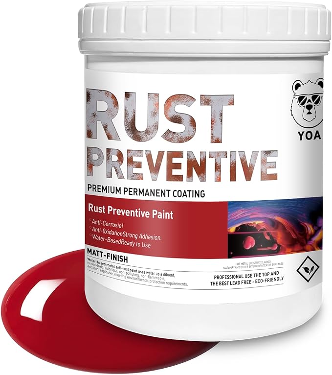 YOA Metal Rust Protective Paint, Matte Red 32oz. Suitable For Metal, Trailer And Truck Frames, Cargo Boxes, Car Chassis, Boats, Etc. Ultra Powerful Rust Remover, Inhibitor, Converter