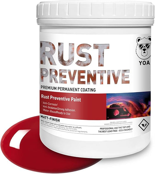YOA Metal Rust Protective Paint, Matte Red 32oz. Suitable For Metal, Trailer And Truck Frames, Cargo Boxes, Car Chassis, Boats, Etc. Ultra Powerful Rust Remover, Inhibitor, Converter