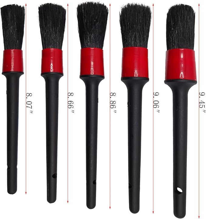 Car Detailing Brush Set of 5 - Soft Boar Hair, Car Wash Brush, Wheel Cleaner Brush, Car Dust Brush, Car Interior Leather Seat and Vent Brush, Car Detailing Kit