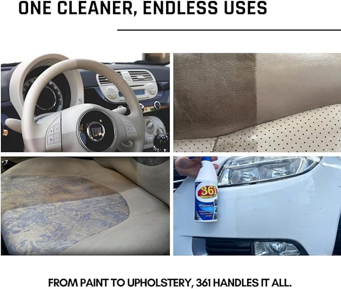 Sisbrill 361 Multi Purpose Car Interior Cleaner Spray - Stain Remover Seat Cleaner, Upholstery, Dashboard, Leather - Car Cleaning Supplies Interior and Exterior - Pack of 2 (25 fl oz Each)