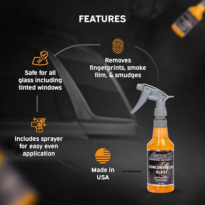LANE'S Concentrated Auto Glass Cleaner | Tint-Safe Car Windshield, Window Cleaner | Removes Automotive Smoke Film, Fingerprints, & Smudges | Streak-Free, Safe for All Glasses | 16oz